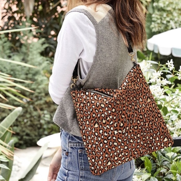 Clare V Foldover Clutch in Cognac Metal Cat, Leopard - Picture 2 of 5